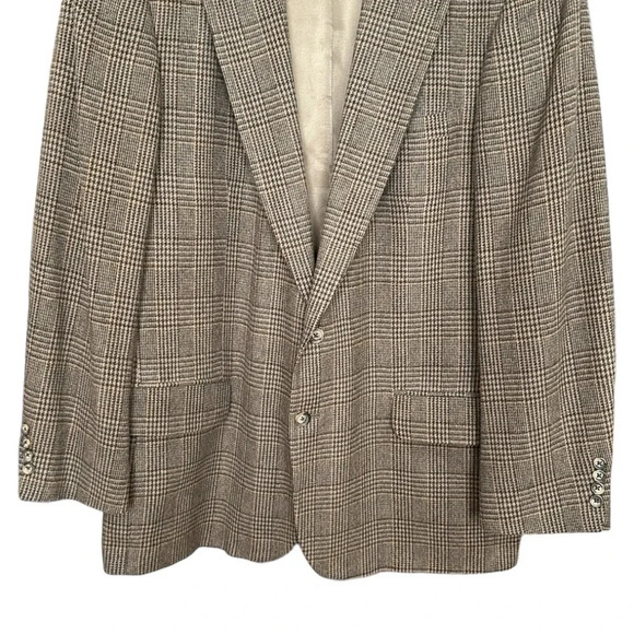 CRICKETEER Vintage Wool Camel Hair Houndstooth Plaid Blazer Sport Coat 46L - Picture 3 of 16